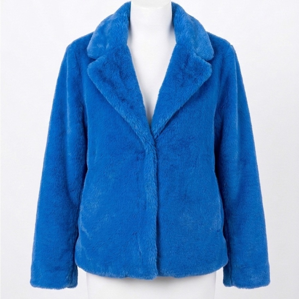 ICHI Girlfriend Material Blue Faux Fur Plush Jacket Festival Y2K Barbiecore